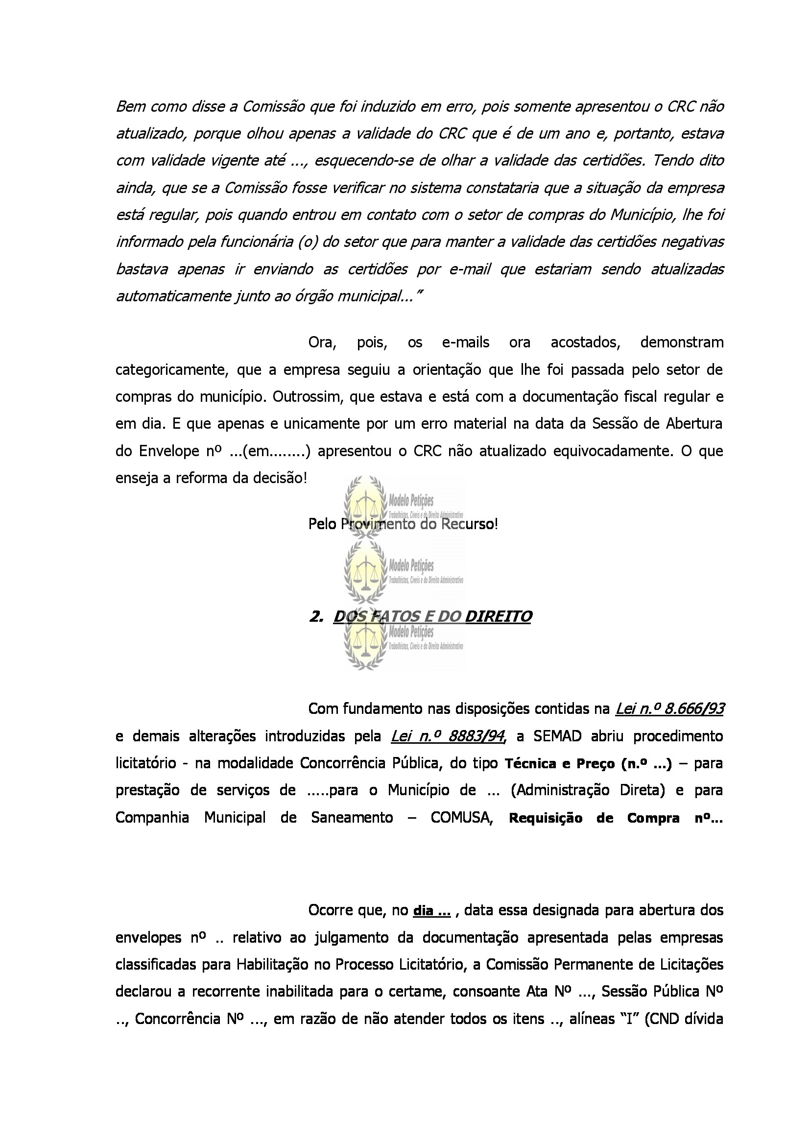 Recurso Administrativo Processo de Licitação Erro Material