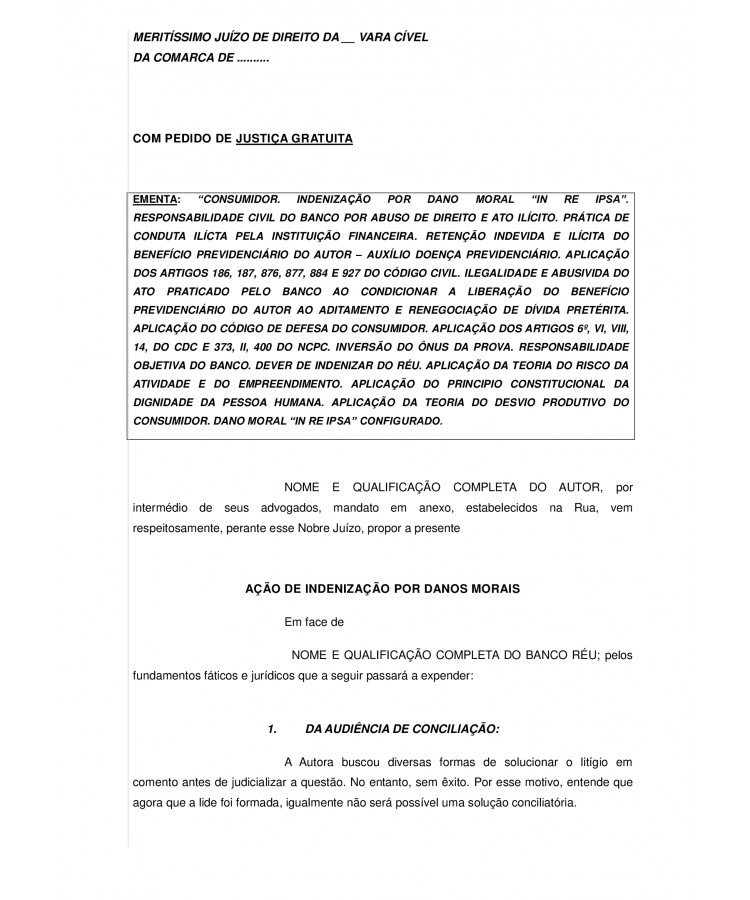 Inicial Ação De Indenização Por Danos Morais Abuso De Direito Prática De Conduta Ilicita Pelo 2161