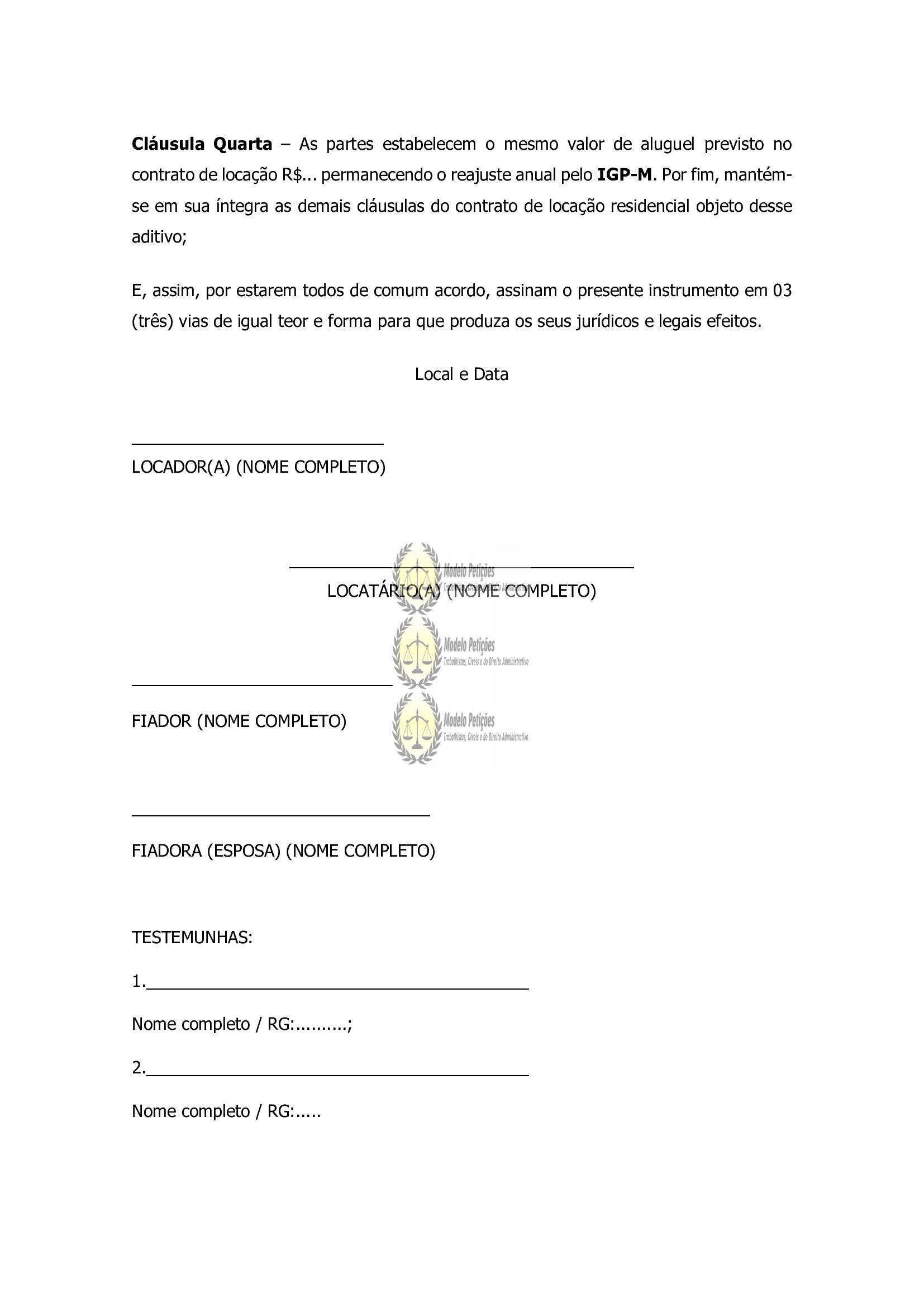 Termo Aditivo De Contrato De Loca O Residencial Quesitos Contratos Requerimentos Modelo