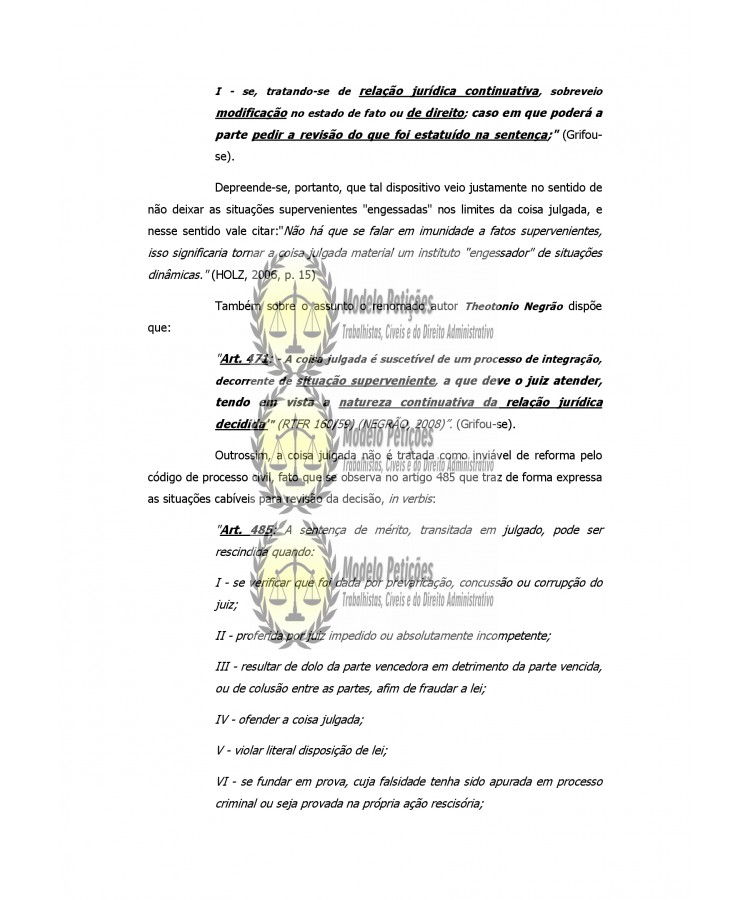 Inicial Ação Revisional Trabalhista Fato Superveniente A Sentença Relação Jurídica Continuada 9829
